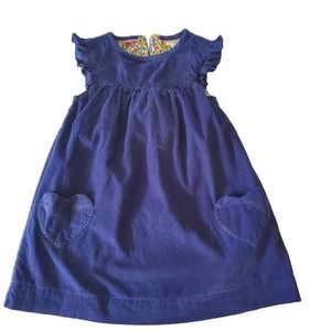 Mini Boden Girls 5-6 Frock Dress Pinafore Blue Micro Cord Lined